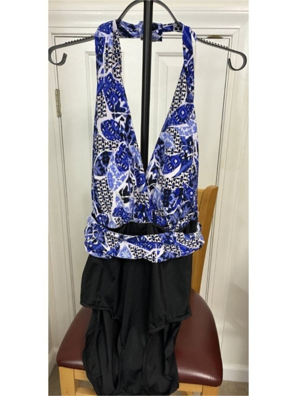 New Trimshaper Womens One Piece Swim Suit Halter Black Blue White Padded Bra 20W